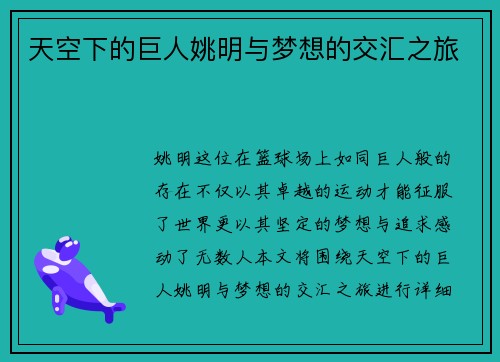 天空下的巨人姚明与梦想的交汇之旅